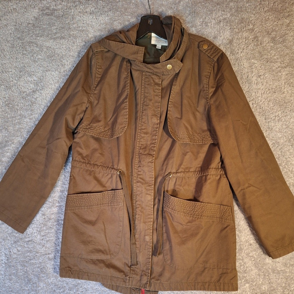 Olive & Oak Army Green Utility Field Jacket Hooded Drawstring LV3F9303TJM Mens M